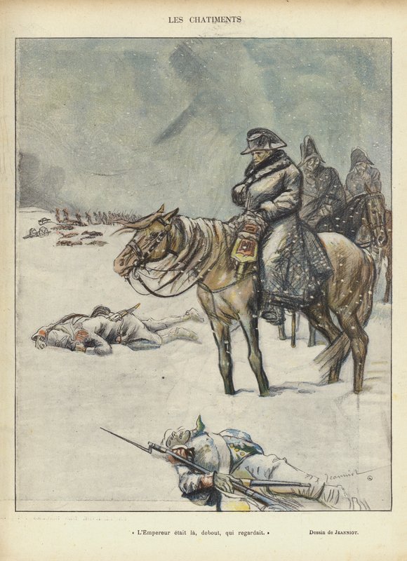 Napoelon على التراجع من موسكو ، رسم توضيحي لـ Le Rire بواسطة بيير جورج جينيوت