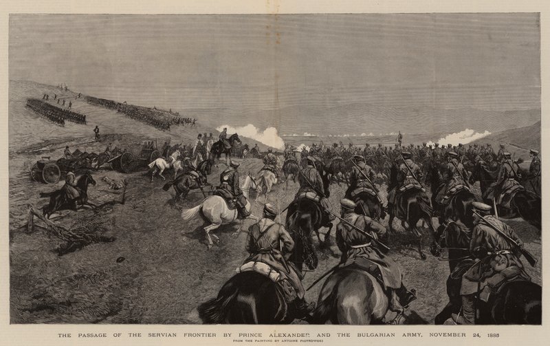 ممر حدود سيرفيان للأمير الإسكندر والجيش البلغاري ، ٢٤ نوفمبر ١٨٨٥ (نقش) بواسطة المدرسة البولندية