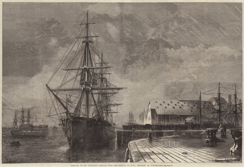 إزالة بقايا السيد بيبودي من السكة الحديد إلى HMS Monarch في بورتسموث بواسطة ر. دادلي