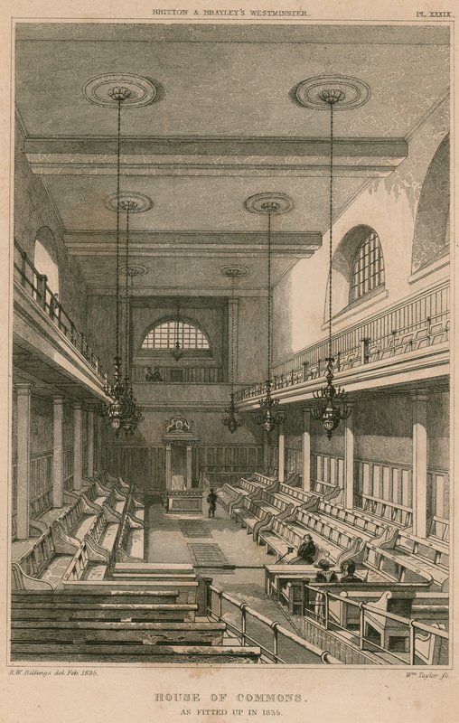 مجلس العموم ، وستمنستر ، لندن ، كما تم تركيبه في عام 1835 بواسطة RW Billings