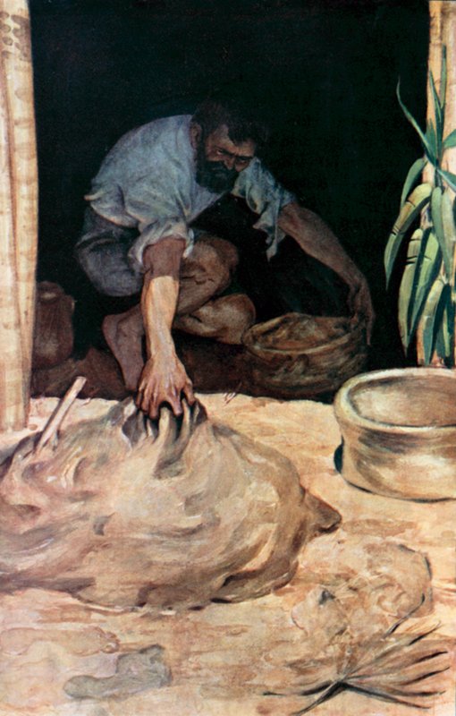 رسم توضيحي لروبنسون كروزو بقلم دانيال ديفو (ليثو ملون) بواسطة رالف نويل بوكوك
