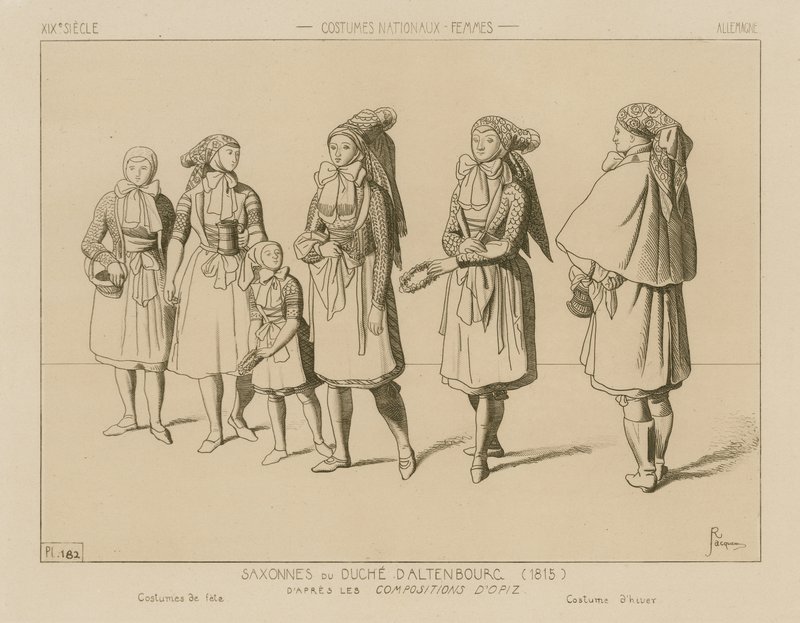 الأزياء الوطنية الألمانية - دوقية ساكس - التنبورغ (1815) بواسطة رافائيل جاكيمين