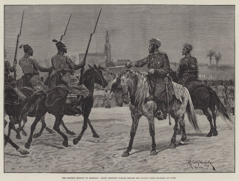 البعثة البريطانية إلى المغرب ، موكب الصباح الباكر قبل السلطان ، قايد ماكلين في العمل بواسطة ريتشارد كاتون وودفيل جونيور