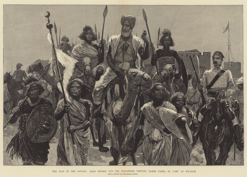 الحرب في السودان والشيخ العربي وأتباعه يزورون بيكر باشا في معسكر سواقيم بواسطة ريتشارد كاتون وودفيل جونيور
