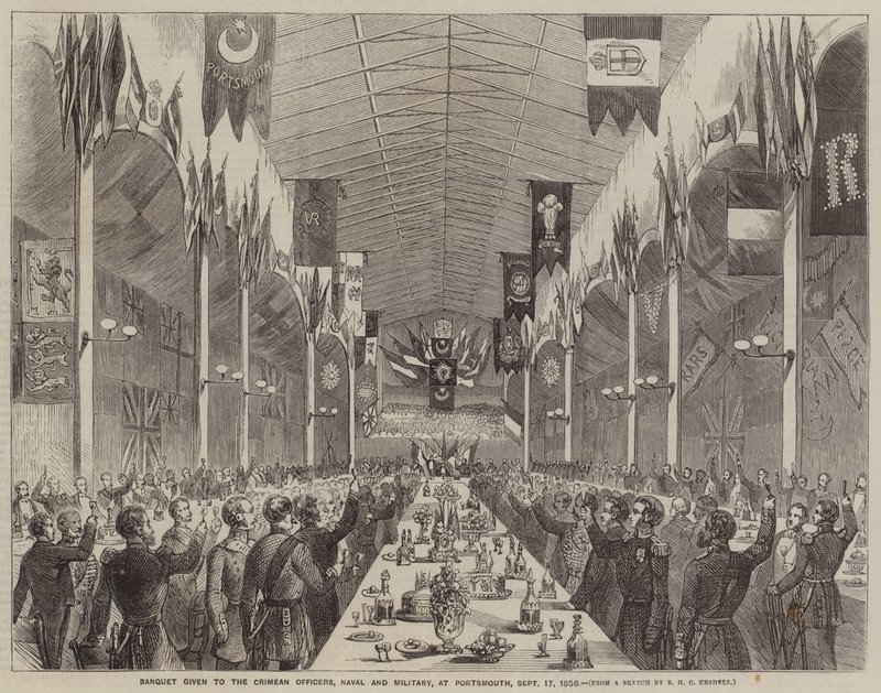 مأدبة أعطيت لضباط القرم ، البحرية والعسكرية ، في بورتسموث ، 17 سبتمبر 1856 بواسطة ريتشارد أوبسديل