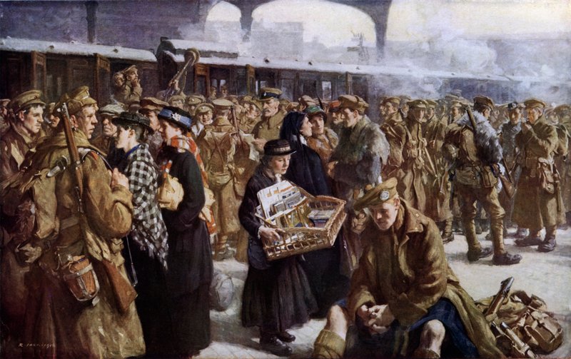 محطة فيكتوريا ، WW1 ، المغادرة إلى فرنسا (لون ليثو) بواسطة ريتشارد (بعد) جاك