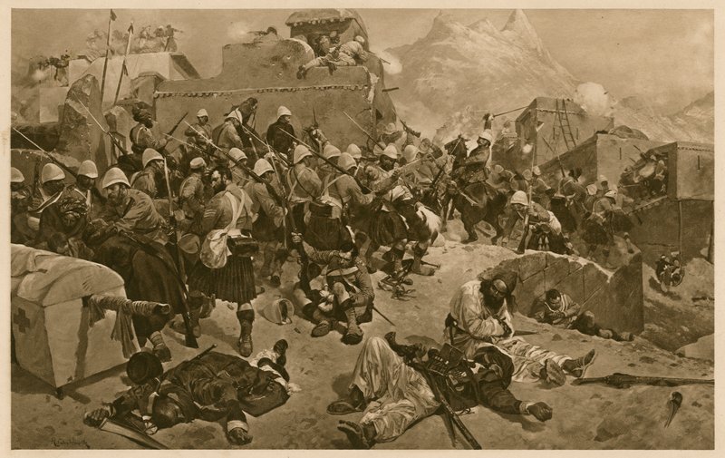 92nd Highlanders and 2nd Gurkhas storming Gundi Mulla Sahibdad during the Battle of Kandahar, Afghanistan, Second Anglo-Afghan War بواسطة ريتشارد كاتون الثاني (بعد) وودفيل