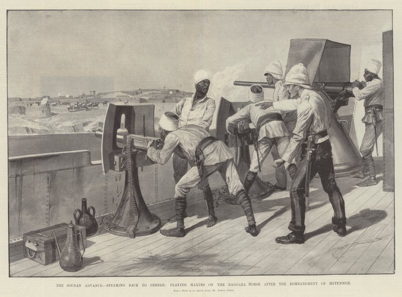 The Soudan Advance ، يعود إلى البربر ، ويلعب مكسيم على حصان البقارة بعد قصف Metemmeh بواسطة ريتشارد كاتون وودفيل جونيور