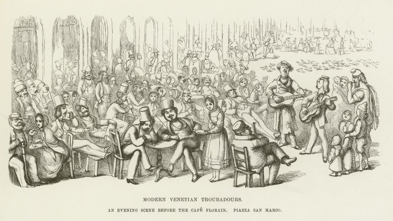 Troubadours البندقية الحديثة ، مشهد مسائي أمام مقهى فلورين ، ساحة سان ماركو بواسطة ريتشارد دويل