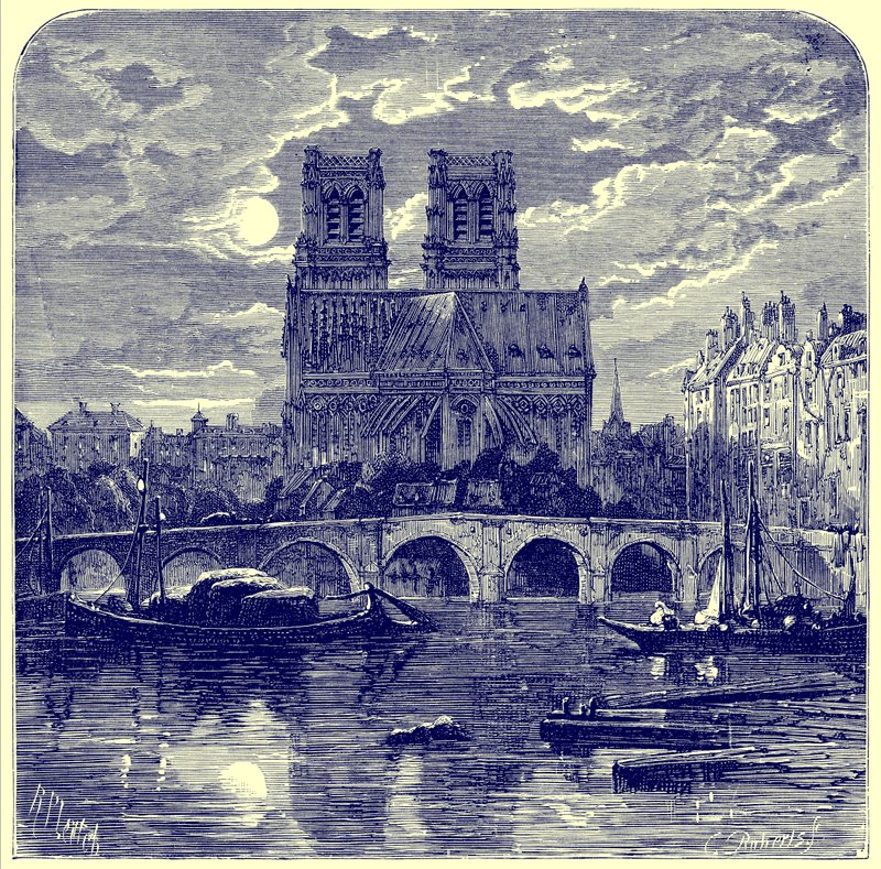 كاتدرائية نوتردام ، صورة توضيحية من "الصور الفرنسية" صموئيل غرين ، نُشرت عام 1878 (صورة محسنة رقميًا) بواسطة ريتشارد مديرة ليتش