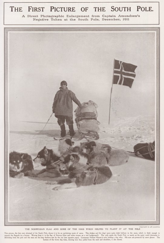 الصورة الأولى للقطب الجنوبي (صورة b / w) بواسطة رولد إنجلبيرجت Gravning Amundsen