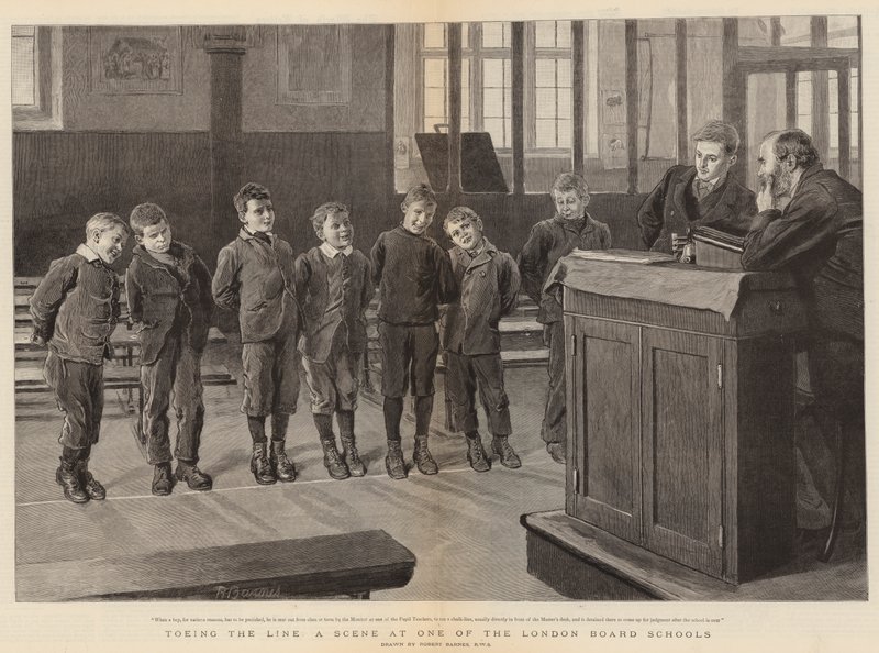 Toeing the Line ، مشهد في إحدى مدارس London Board School بواسطة روبرت بارنز