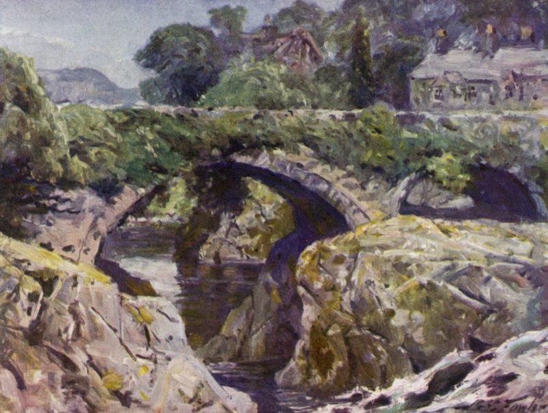 الجسر القديم ، Bettws-y-Coed (لون ليثو) بواسطة روبرت (بعد) فاولر