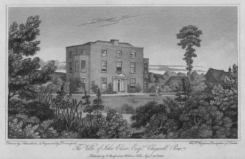 The Villa of John Elsee, Chigwell Row (engraving) بواسطة روبرت بليميل (بعد) شنيبيلي
