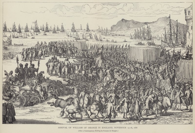 وصول ويليام أورانج إلى إنجلترا ، نوفمبر 1688 (ليثو) بواسطة رومين دي (بعد) هوغي