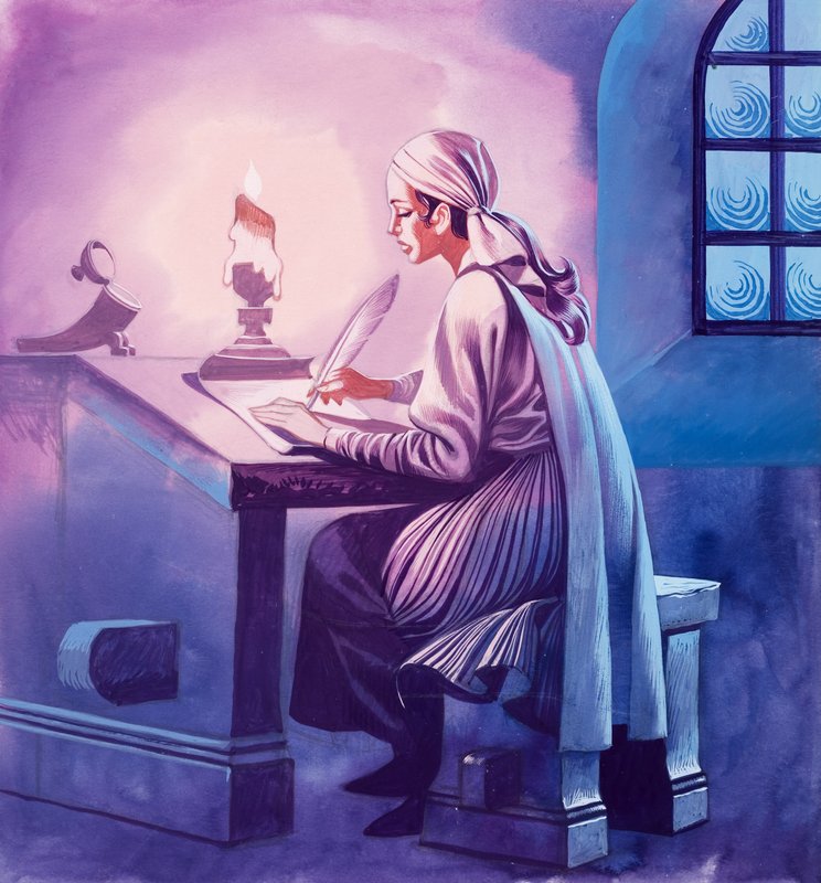 فتاة تكتب رسالة (غواش على ورق) بواسطة رون إمبلتون