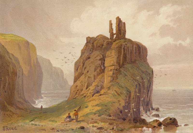 شمال أيرلندا ، قلعة Dunseverick (لون ليثو) بواسطة صموئيل ريد