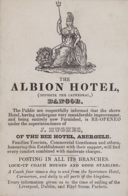 Advertisement for the Albion Hotel, Bangor, North Wales (engraving) بواسطة مدرسة الويلزية