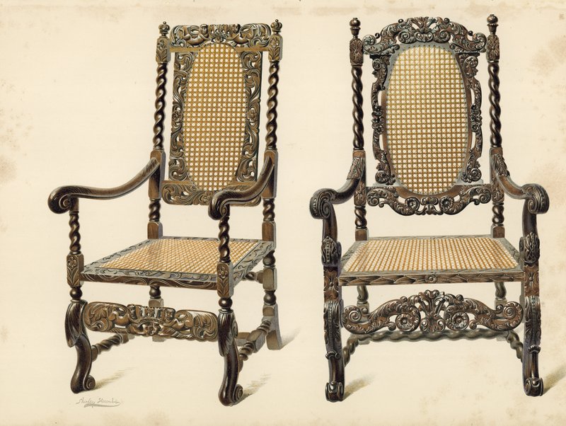 كرسي ، ممتلكات P Macquoid ؛ كرسي ، ممتلكات Arthur S Cope (chromolitho) بواسطة شيرلي تشارلز Llewellyn Slocombe