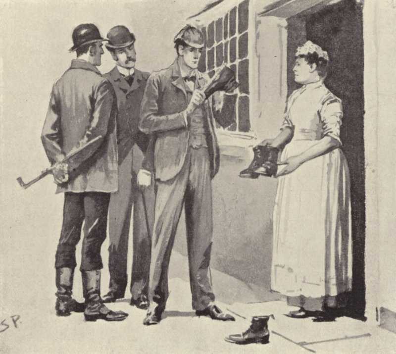 أظهرت لنا الخادمة الأحذية: مشهد من قصة شرلوك هولمز The Boscombe Valley Mystery ، بقلم آرثر كونان دويل (ليثو) بواسطة سيدني باجيت