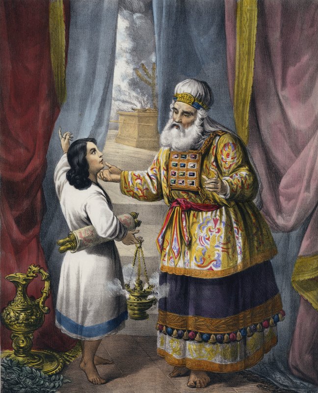 Eli questioning Samuel regarding the Vision (coloured engraving) بواسطة سيغفريد ديتلر بنديكسن