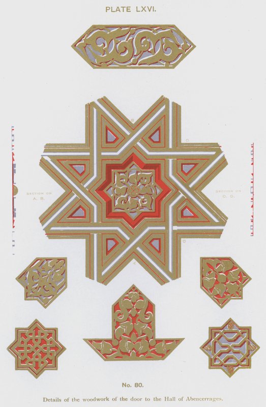 تفاصيل الأشغال الخشبية لباب Hall of Abencerrages (لون ليثو) بواسطة المدرسة الاسبانية