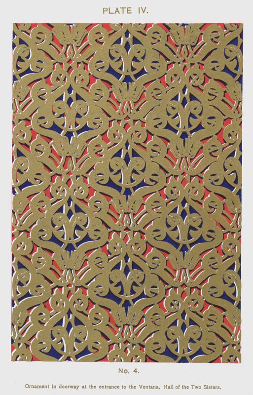 زخرفة في المدخل عند مدخل Ventana ، Hall of the Two Sisters (لون ليثو) بواسطة المدرسة الاسبانية
