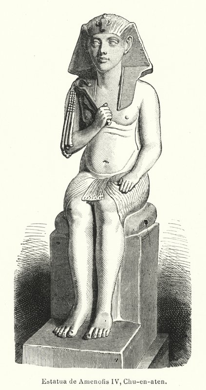 تمثال الفرعون المصري القديم أمنحتب الرابع (إخناتون) (ليثو) بواسطة المدرسة الاسبانية