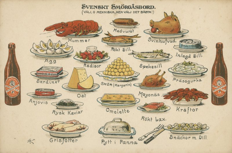 Swedish smorgasbord (colour litho) بواسطة المدرسة السويدية