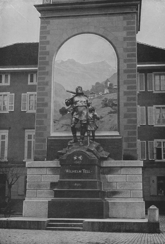 Altdorf ، La Statue de Guillaume Tell (b / w photo) بواسطة المصور السويسري