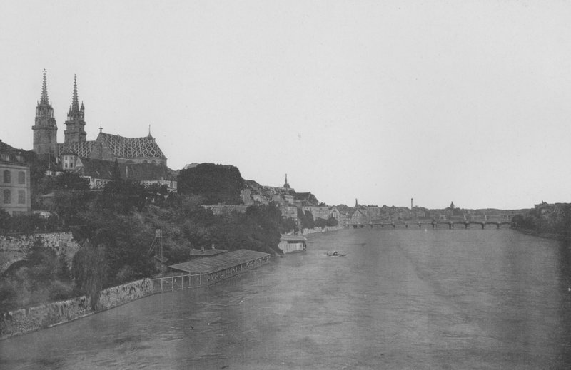 بال ، الكاتدرائية ونهر الراين (b / w photo) بواسطة المصور السويسري