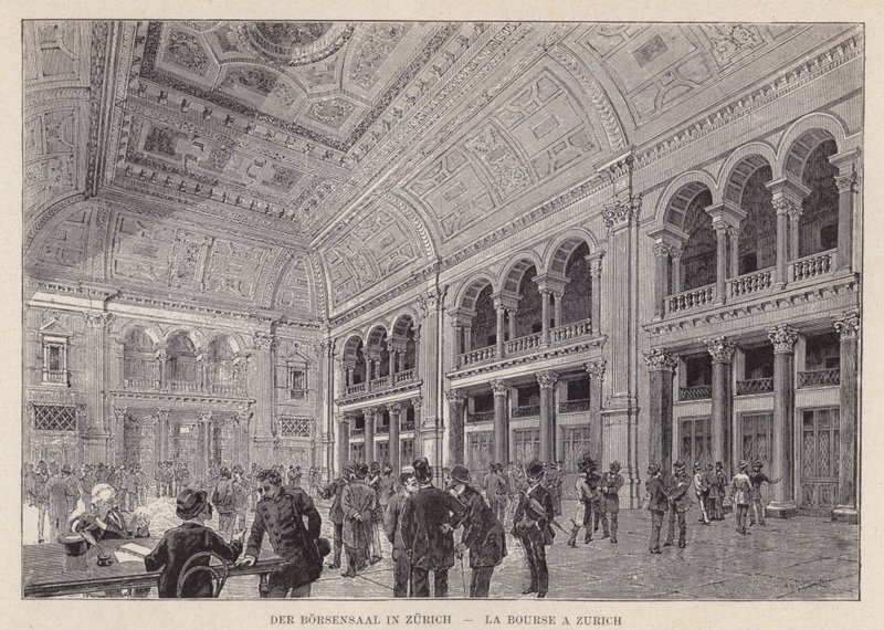 The Borsensaal في زيورخ ، La Bourse a Zurich (نقش) بواسطة المدرسة السويسرية