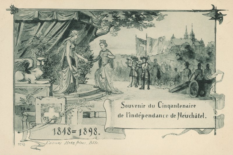 الذكرى الخمسون لإعلان نيوشاتيل نفسها جمهورية داخل الاتحاد السويسري في عام 1848 (ليتو) بواسطة المدرسة السويسرية