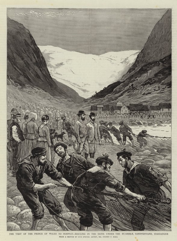 زيارة أمير ويلز للنرويج ، والترحيل في نهر السين تحت Buarbrae ، Sandvenvand ، Hardanger بواسطة قاعة سيدني بريور