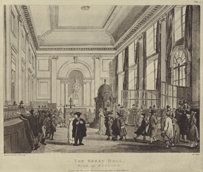 قاعة الدفع ، بنك إنجلترا ، 1808 بواسطة ت وبوجين رولاندسون