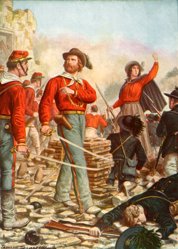 دافع غاريبالدي وزوجته أنيتا عن روما عام 1849 بواسطة تانكريدي سكاربيللي