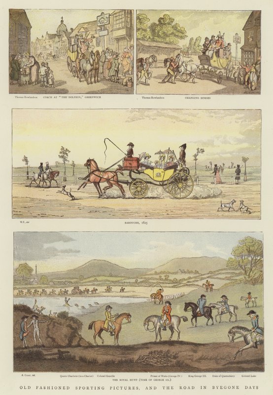 صور رياضية قديمة الطراز ، والطريق في أيام الخلاء (chromolitho) بواسطة توماس رولاندسون