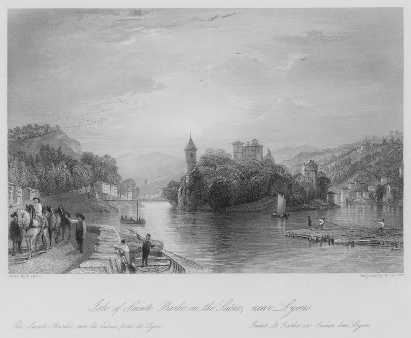 جزيرة Sainte Barbe على Saone ، بالقرب من Lyons (نقش) بواسطة توماس (بعد) ألوم