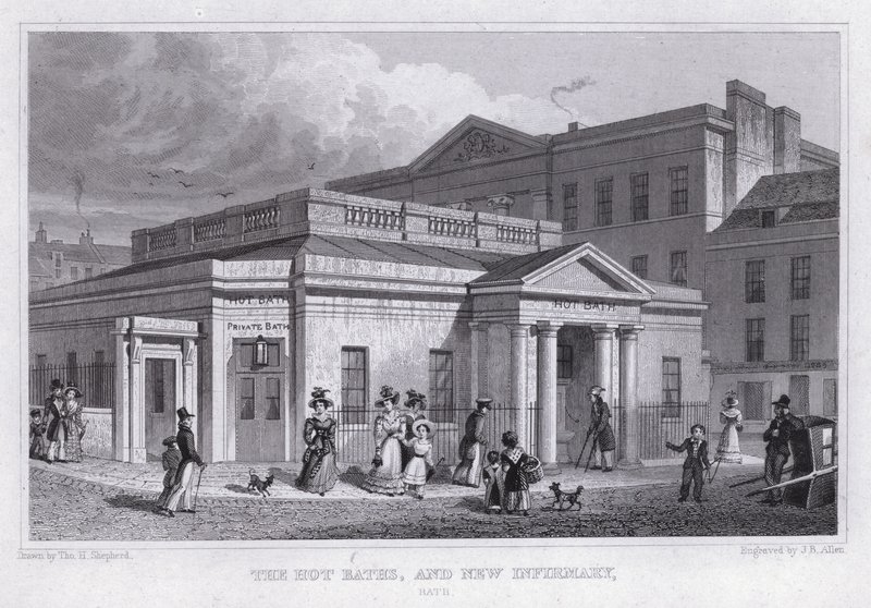 The Hot Baths, and New Infirmary, Bath (engraving) بواسطة توماس هوسمر شيبرد