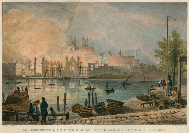 دمر مجلسي البرلمان بالنيران في 16 أكتوبر 1834 بواسطة توماس مان باينز