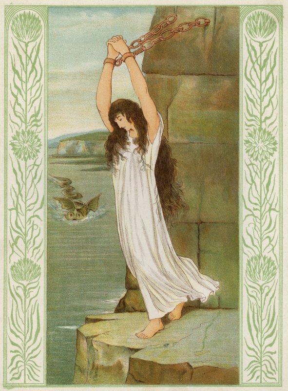 Andromeda chained to the sea cliff (colour litho) بواسطة توماس رالف سبنس