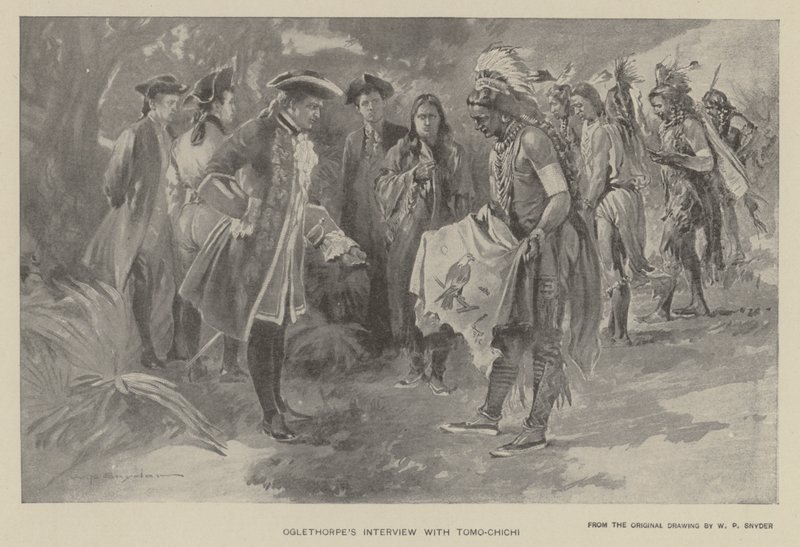 مقابلة Oglethorpe مع Tomochichi (litho) بواسطة الفسفور الابيض سنايدر