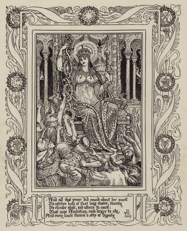 صفحة من طبعة مصورة جديدة من Spenser’s Faerie Queene (صورة بالأبيض والأسود) بواسطة والتر (بعد) كرين