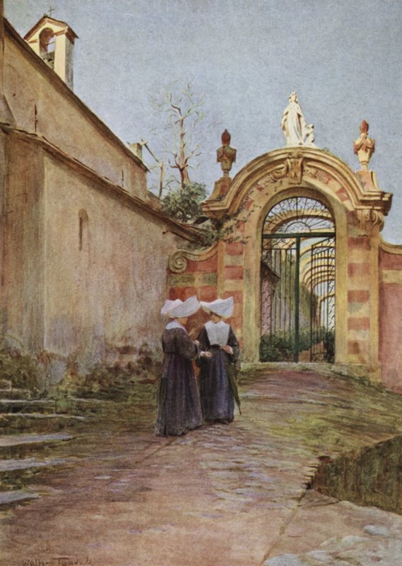 Entrance, Villa Centurione, Santa Margherita Ligure (colour litho) بواسطة والتر فريدريك روف تندل