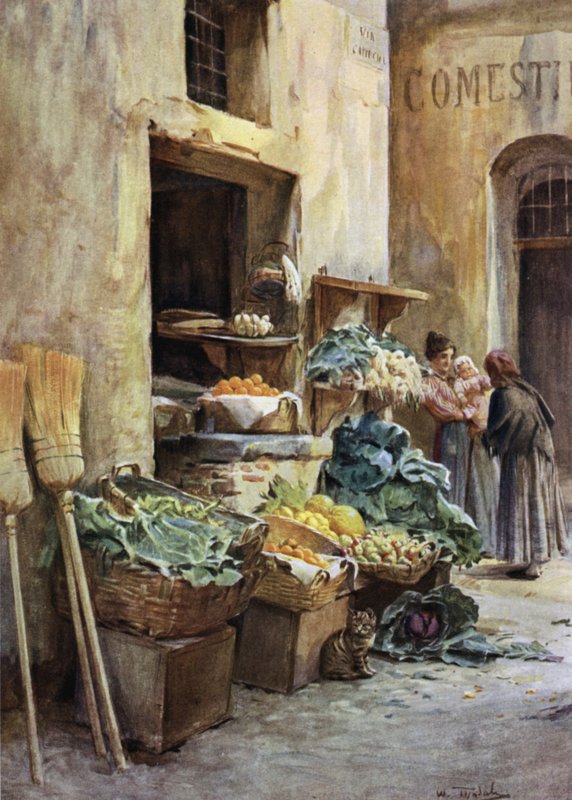 متجر Greengrocer ، الريفيرا الإيطالية (لون ليثو) بواسطة والتر فريدريك روف تندل
