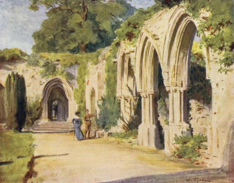 الغابة الجديدة: The Cloisters ، Beaulieu Abbey (color litho) بواسطة والتر فريدريك روف تندل