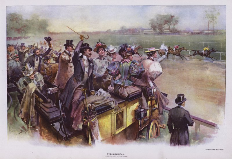 The Suburban: scene at the races (colour litho) بواسطة والتر جرانفيل سميث