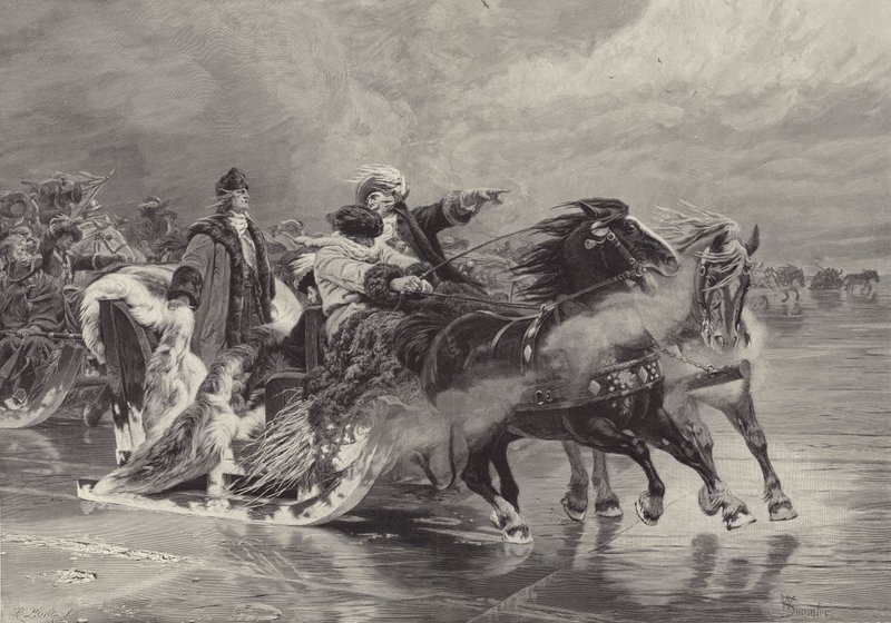 الناخب العظيم يعبر بحيرة كورونيان ، 19 يناير 1679 بواسطة فيلهلم سيملير