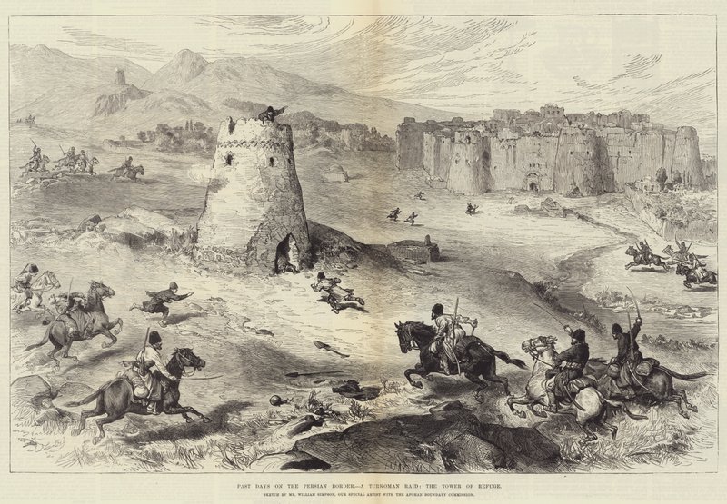الأيام الماضية على الحدود الفارسية ، غارة تركمانية ، برج اللجوء بواسطة وليام كريميا سيمبسون