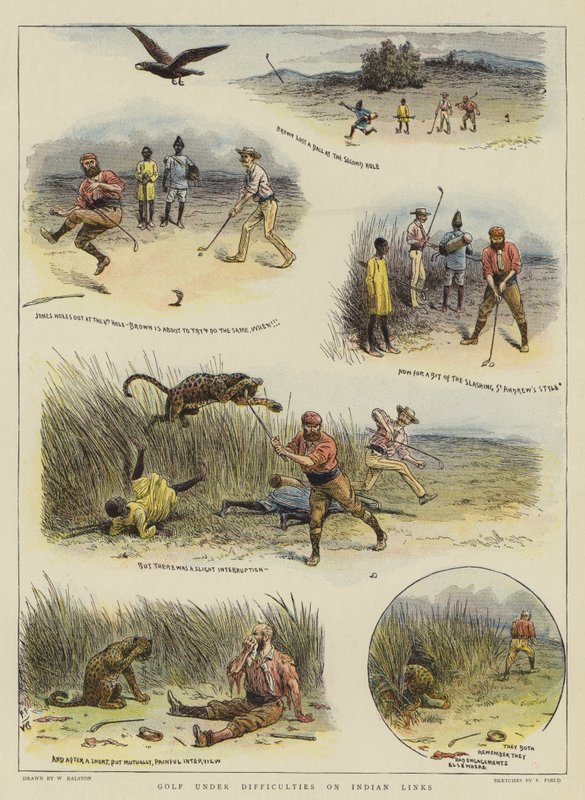 لعبة الجولف تحت الصعوبات على الروابط الهندية (chromolitho) بواسطة وليام رالستون